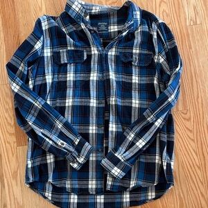 Faded Glory Blue and White Plaid Button Down Shirt
